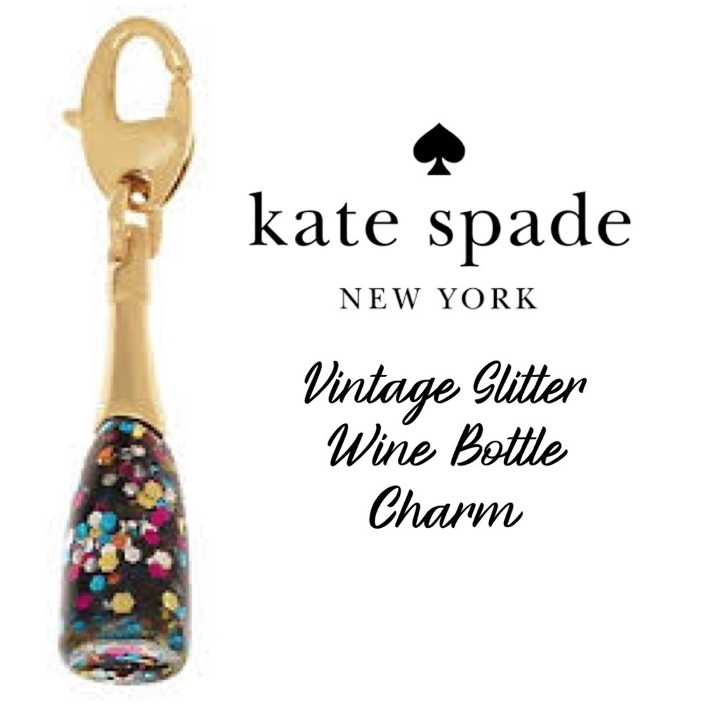 KATE SPADE CHAMPAGNE GLITTER WINE BOTTLE CHARM BRACELET HOW CHARMING NO BRACELET - Picture 6 of 6